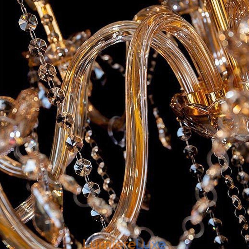 Lustre européen en cristal élégant et grand modèle, ambre