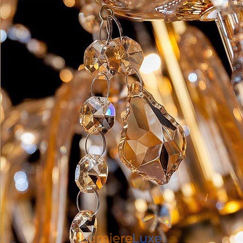 Lustre européen en cristal élégant et grand modèle, ambre