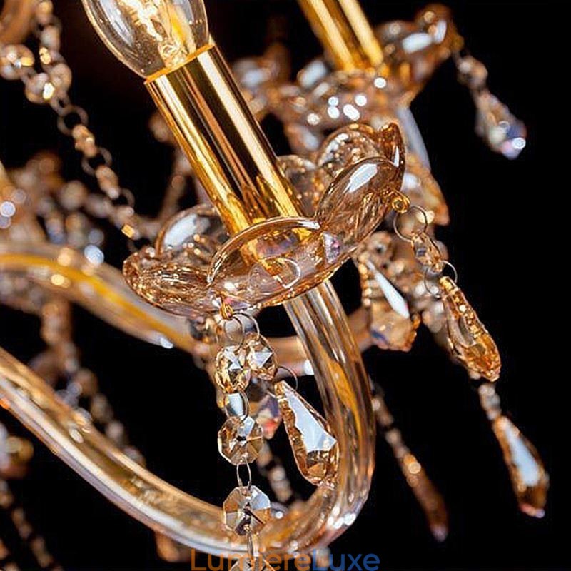 Lustre européen en cristal élégant et grand modèle, ambre