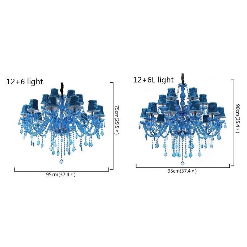Grand lustre en cristal européen suspendu de couleur bleue esthétique