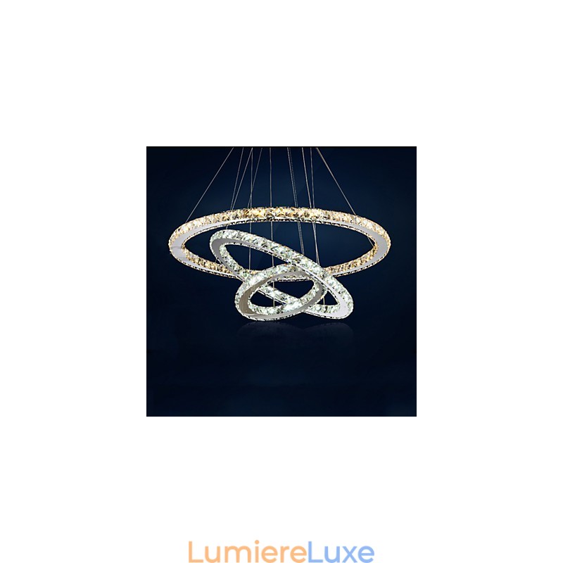Lampes suspendues en cristal K9 ambré et transparent, éclairage avec 3 anneaux