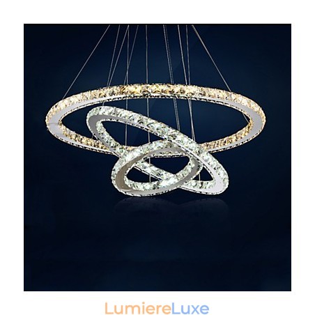 Lampes suspendues en cristal K9 ambré et transparent, éclairage avec 3 anneaux Lampes suspendues en cristal K9 ambré et transparent, éclairage avec 3 anneaux