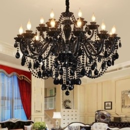 Lustre en cristal de luxe de style européen, suspension noire