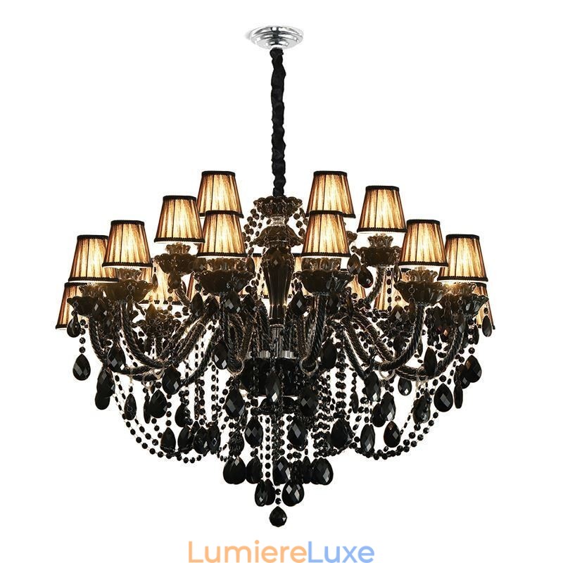 Lustre en cristal de luxe de style européen, suspension noire