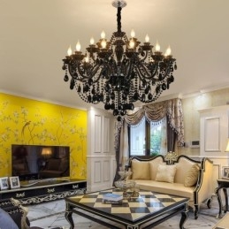 Lustre en cristal de luxe de style européen, suspension noire