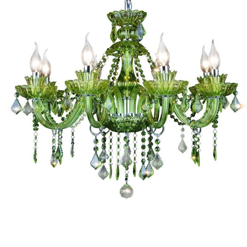 Lustre en cristal vert de style européen avec suspension en forme de bougie