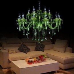 Lustre en cristal vert de style européen avec suspension en forme de bougie