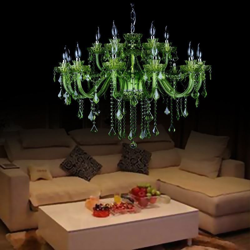 Lustre en cristal vert de style européen avec suspension en forme de bougie