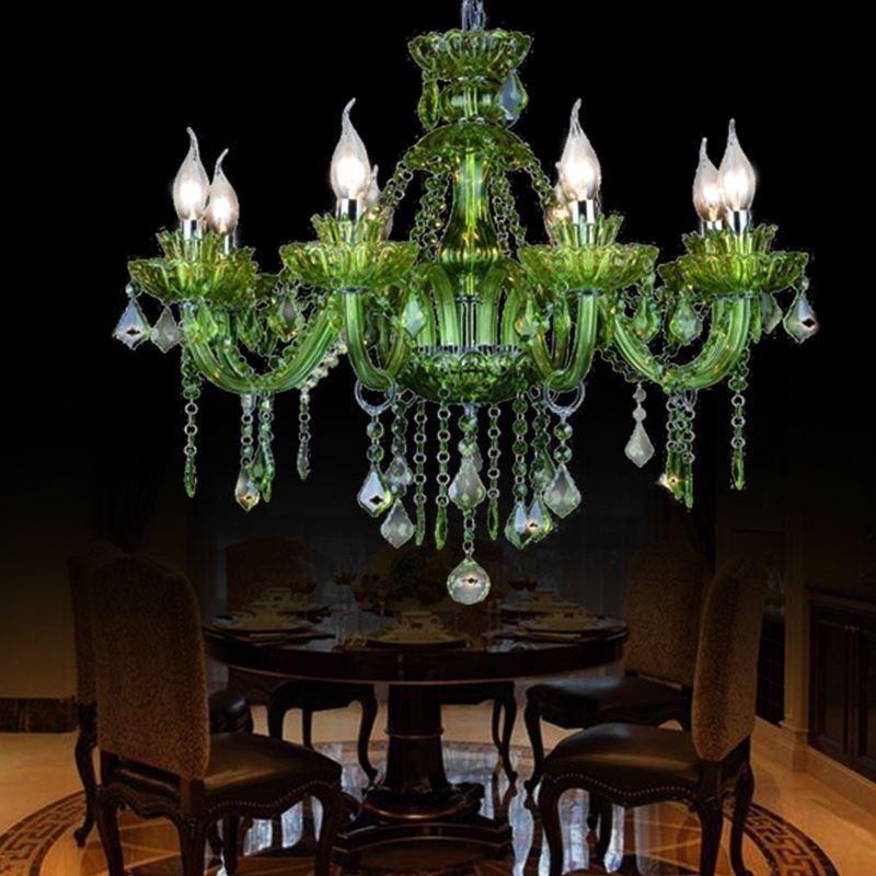 Lustre en cristal vert de style européen avec suspension en forme de bougie