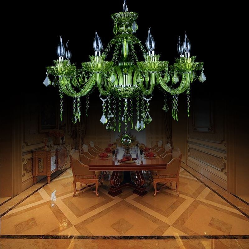 Lustre en cristal vert de style européen avec suspension en forme de bougie