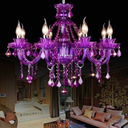 Lustre européen élégant en cristal violet Lustre européen élégant en cristal violet