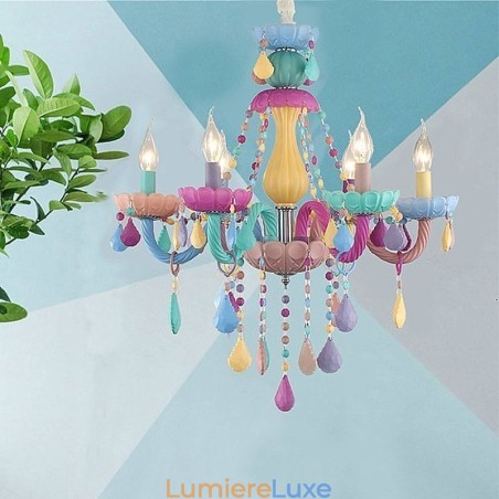 Lustre européen en cristal coloré Macaron Lustre européen en cristal coloré Macaron