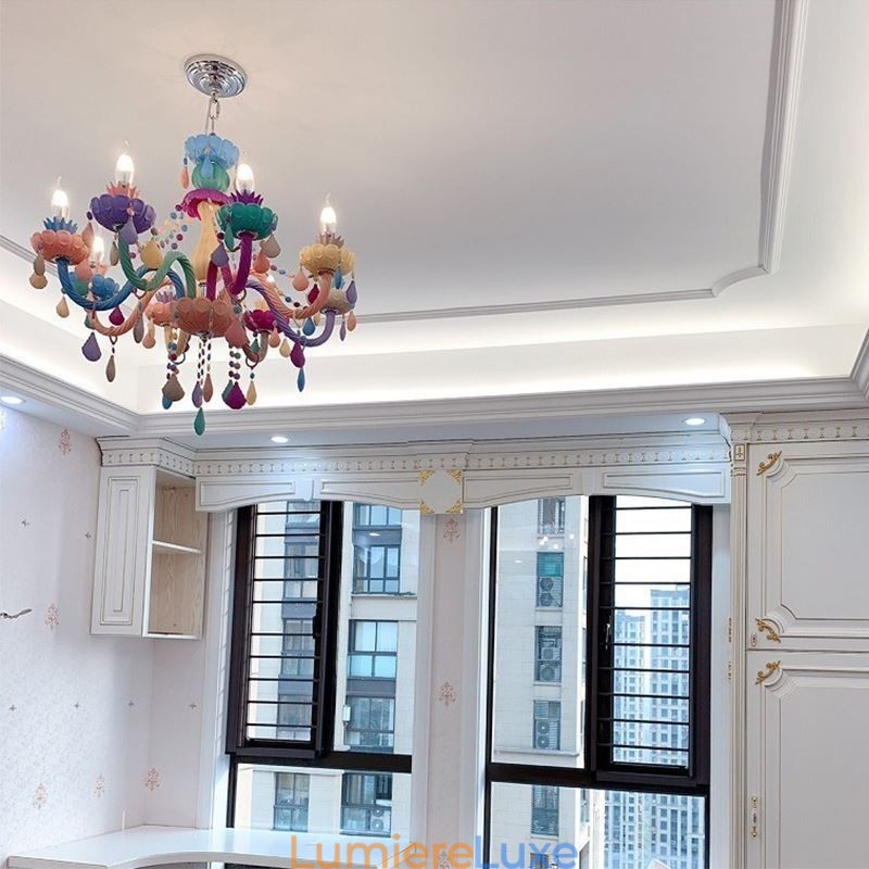 Lustre européen en cristal coloré Macaron