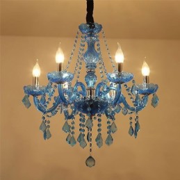 Lustre en cristal bleu de style européen, suspension unique