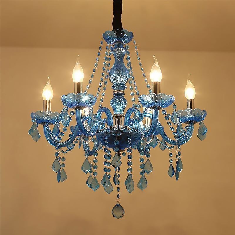 Lustre en cristal bleu de style européen, suspension unique