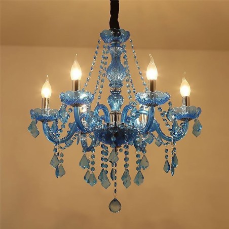 Lustre en cristal bleu de style européen, suspension unique Lustre en cristal bleu de style européen, suspension unique