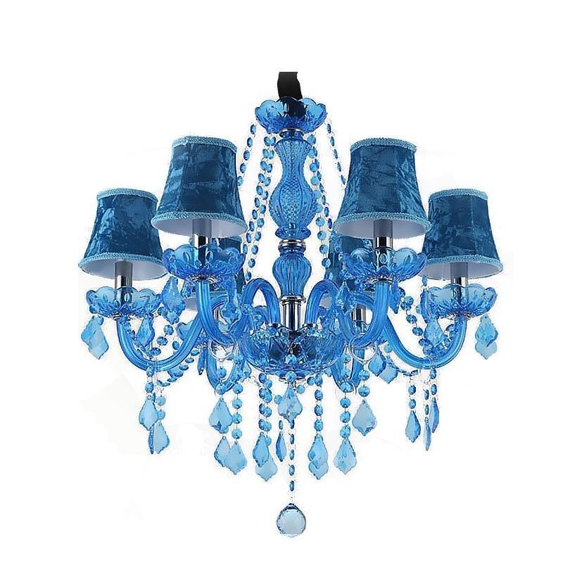 Lustre en cristal bleu de style européen, suspension unique