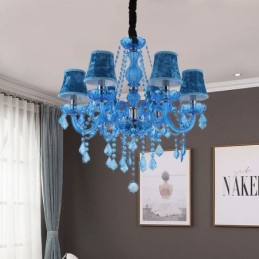 Lustre en cristal bleu de style européen, suspension unique