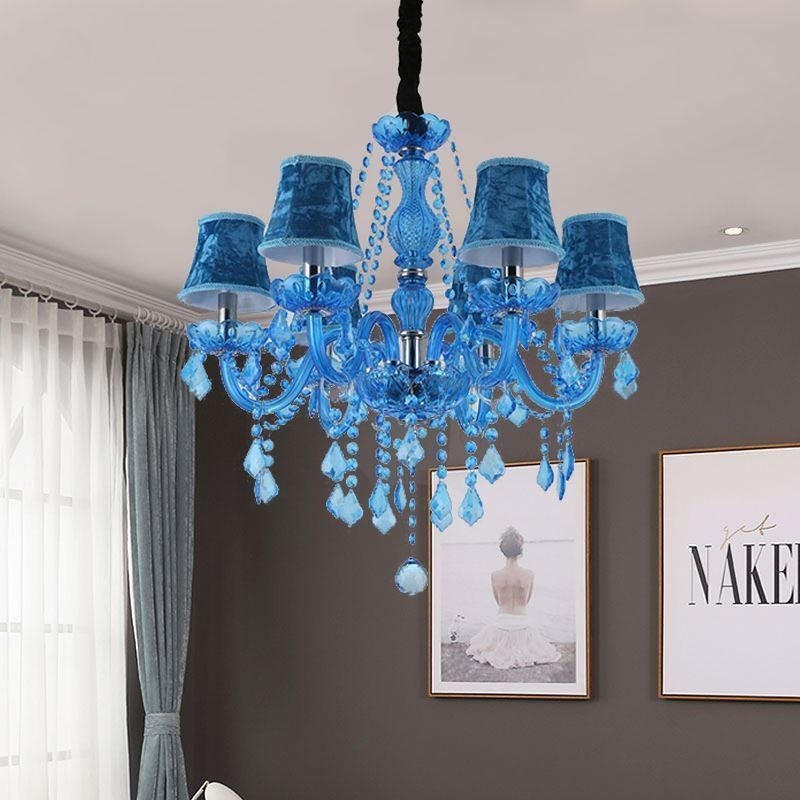 Lustre en cristal bleu de style européen, suspension unique