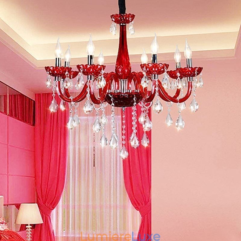 Lustre en cristal européen moderne de couleur rouge