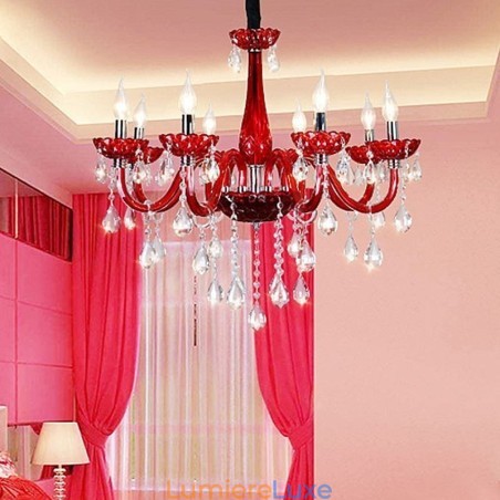 Lustre en cristal européen moderne de couleur rouge Lustre en cristal européen moderne de couleur rouge