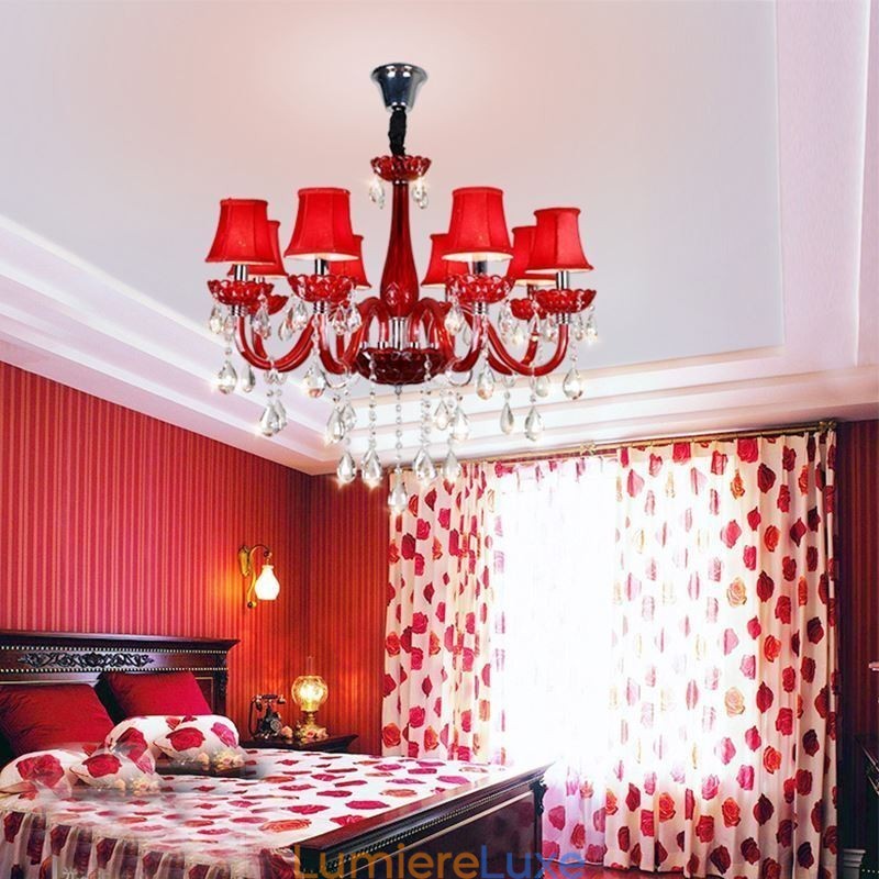 Lustre en cristal européen moderne de couleur rouge