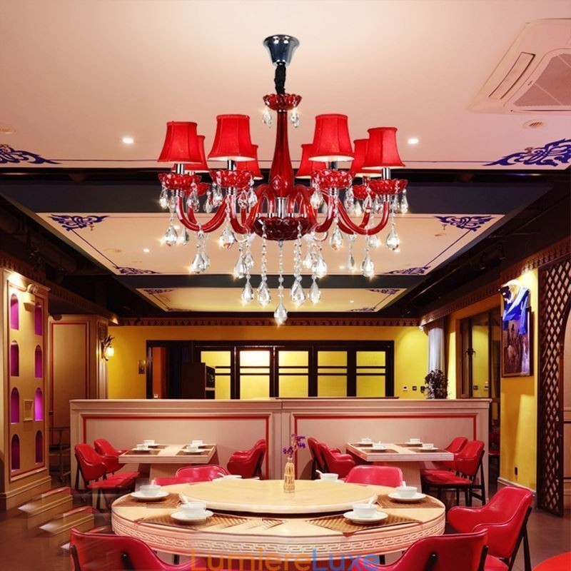 Lustre en cristal européen moderne de couleur rouge