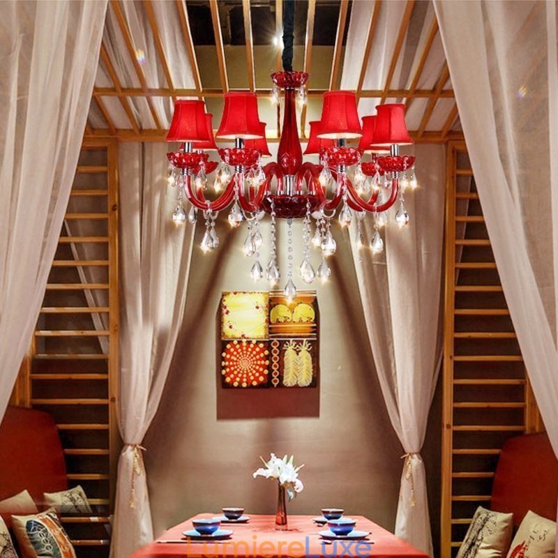 Lustre en cristal européen moderne de couleur rouge