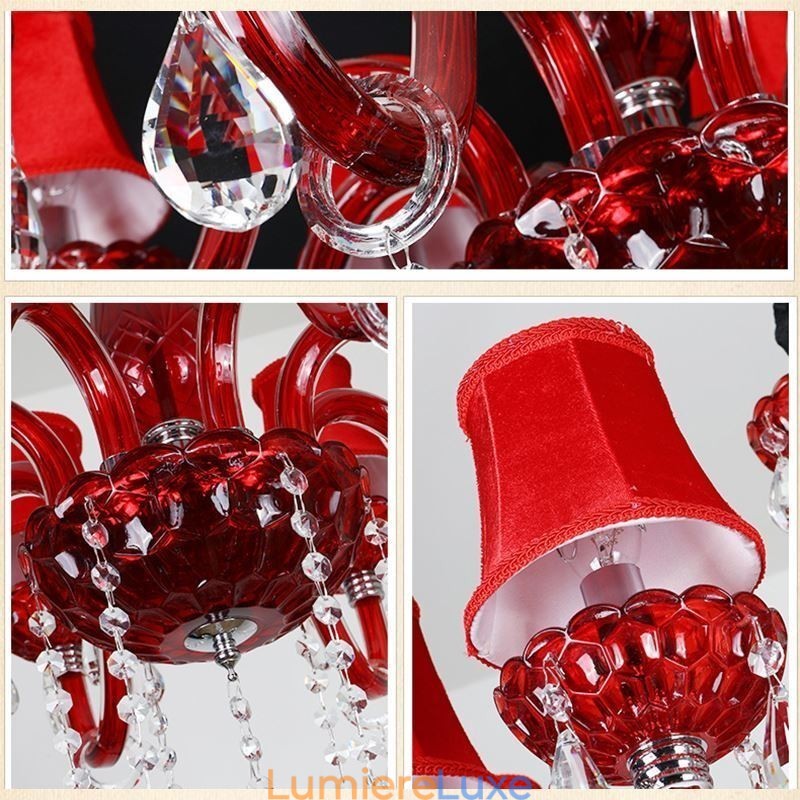 Lustre en cristal européen moderne de couleur rouge