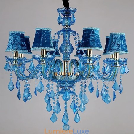 Grand lustre en cristal bleu, suspension européenne Grand lustre en cristal bleu, suspension européenne