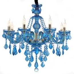 Grand lustre en cristal bleu, suspension européenne