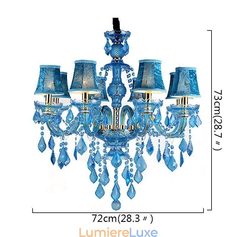 Grand lustre en cristal bleu, suspension européenne