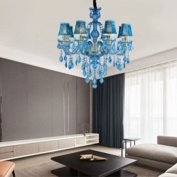 Grand lustre en cristal bleu, suspension européenne