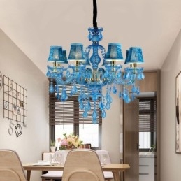 Grand lustre en cristal bleu, suspension européenne