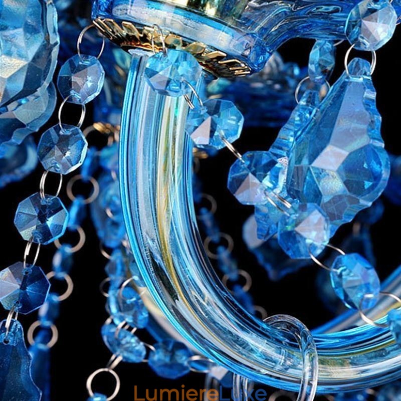 Grand lustre en cristal bleu, suspension européenne