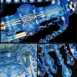 Grand lustre en cristal bleu, suspension européenne