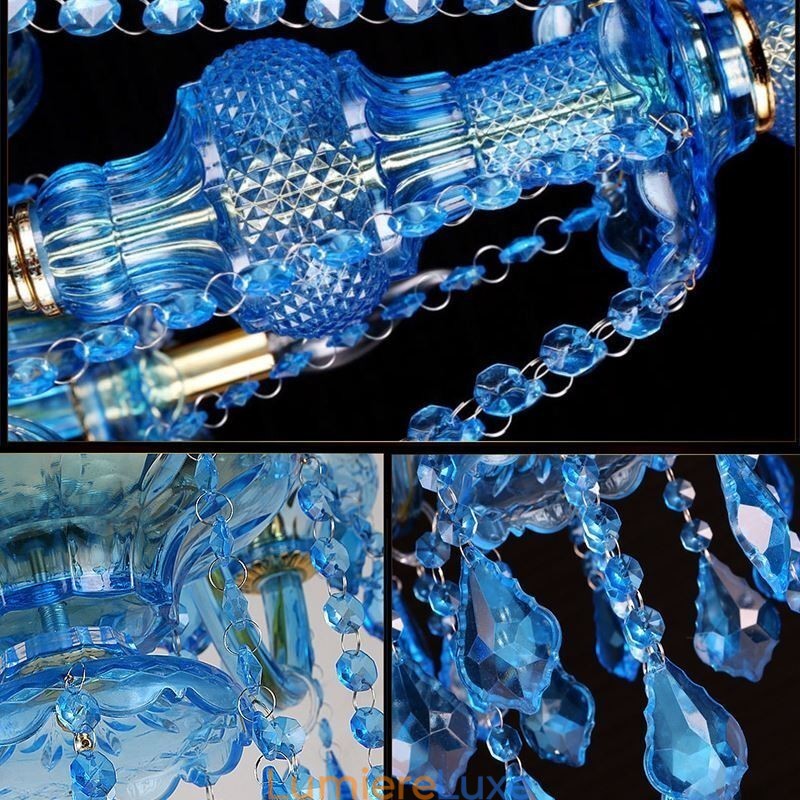 Grand lustre en cristal bleu, suspension européenne