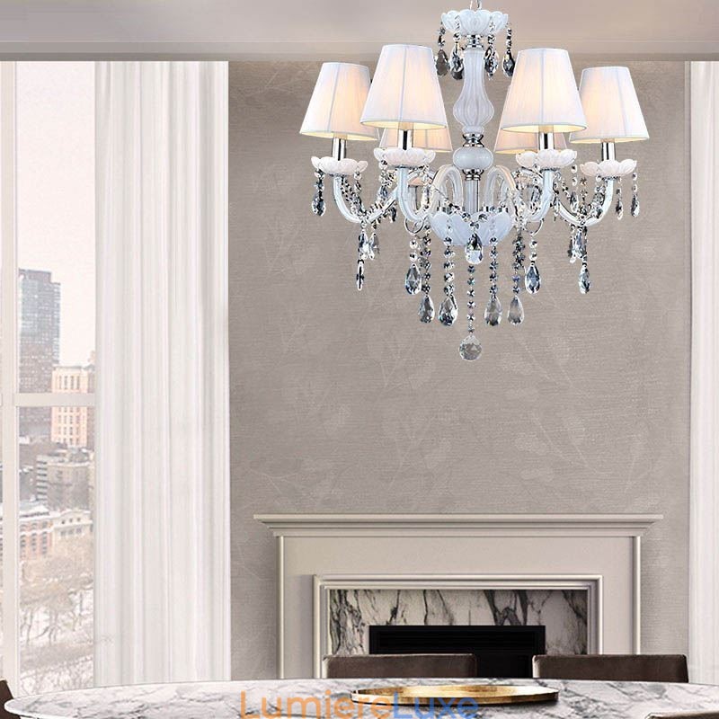 Lustre européen en cristal, suspension unique en jade blanc
