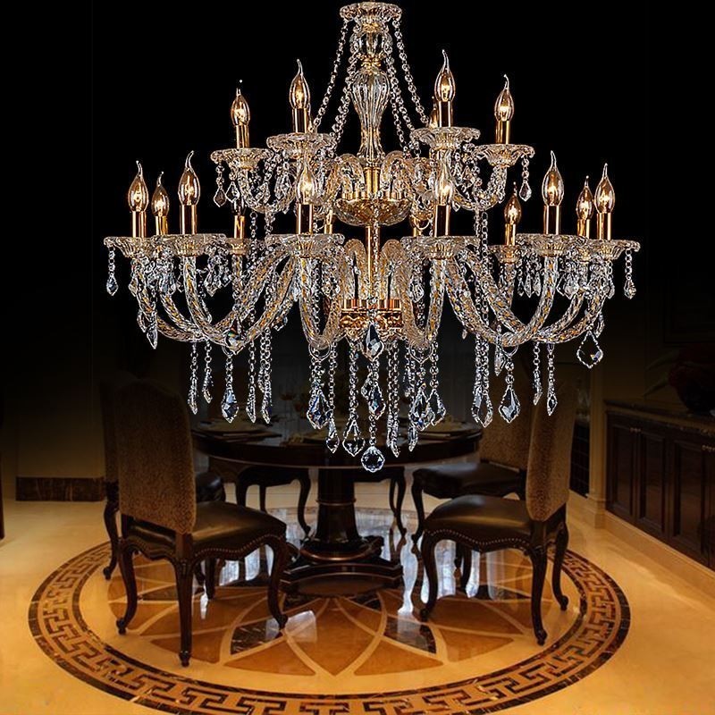 Lustre en cristal de luxe, plafonnier européen doré à bras fileté