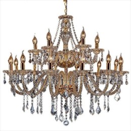 Lustre en cristal de luxe, plafonnier européen doré à bras fileté