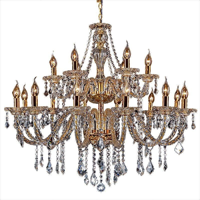 Lustre en cristal de luxe, plafonnier européen doré à bras fileté