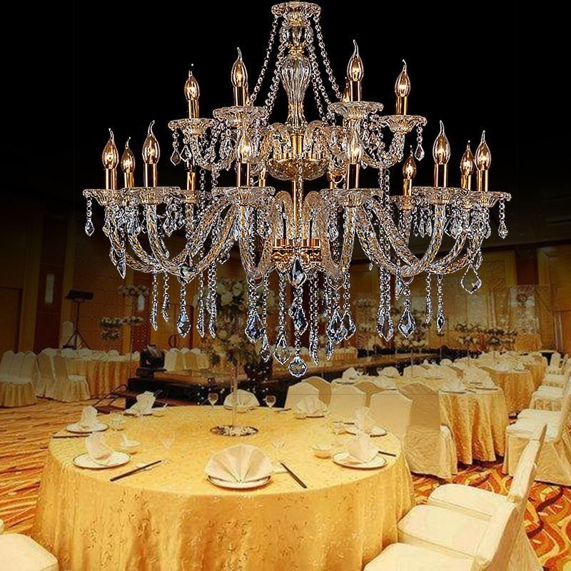 Lustre en cristal de luxe, plafonnier européen doré à bras fileté