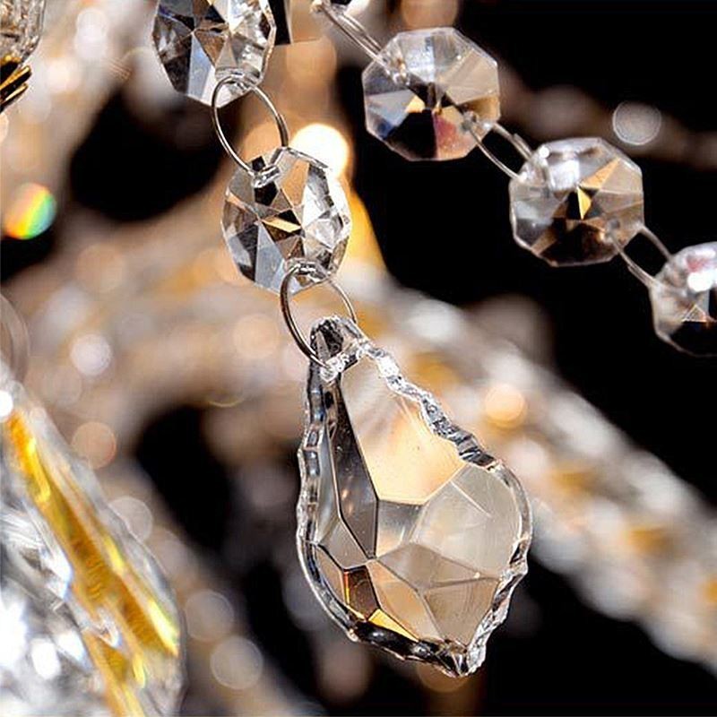 Lustre en cristal de luxe, plafonnier européen doré à bras fileté