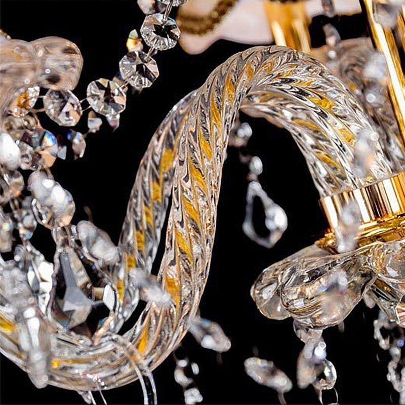 Lustre en cristal de luxe, plafonnier européen doré à bras fileté