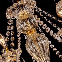 Lustre en cristal de luxe, plafonnier européen doré à bras fileté