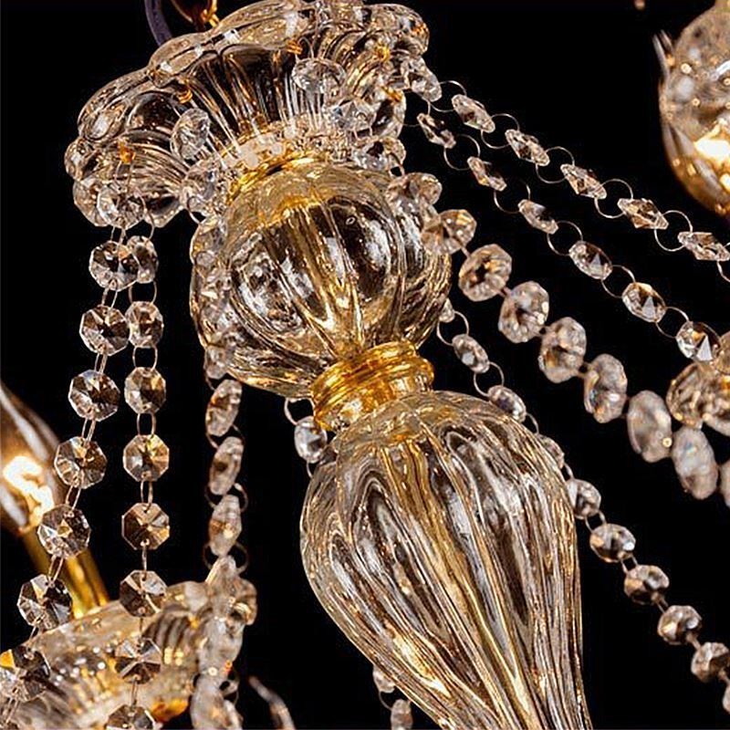 Lustre en cristal de luxe, plafonnier européen doré à bras fileté