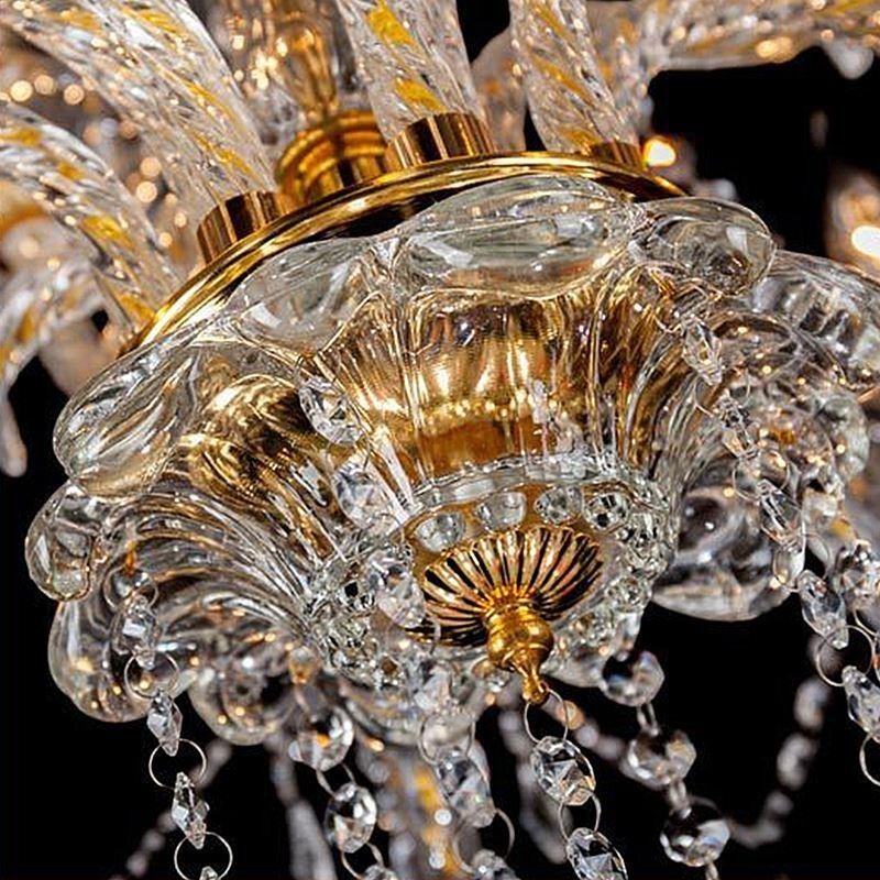Lustre en cristal de luxe, plafonnier européen doré à bras fileté