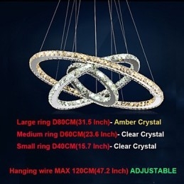 Lampes suspendues en cristal K9 ambré et transparent, éclairage avec 3 anneaux