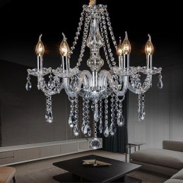 Grand lustre européen en cristal transparent