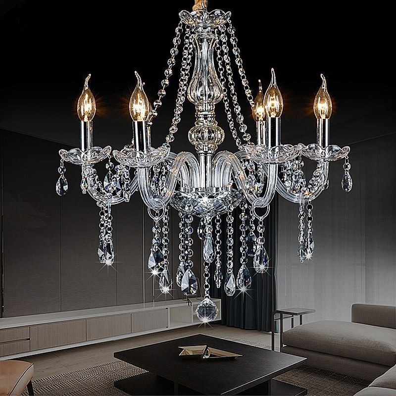 Grand lustre européen en cristal transparent